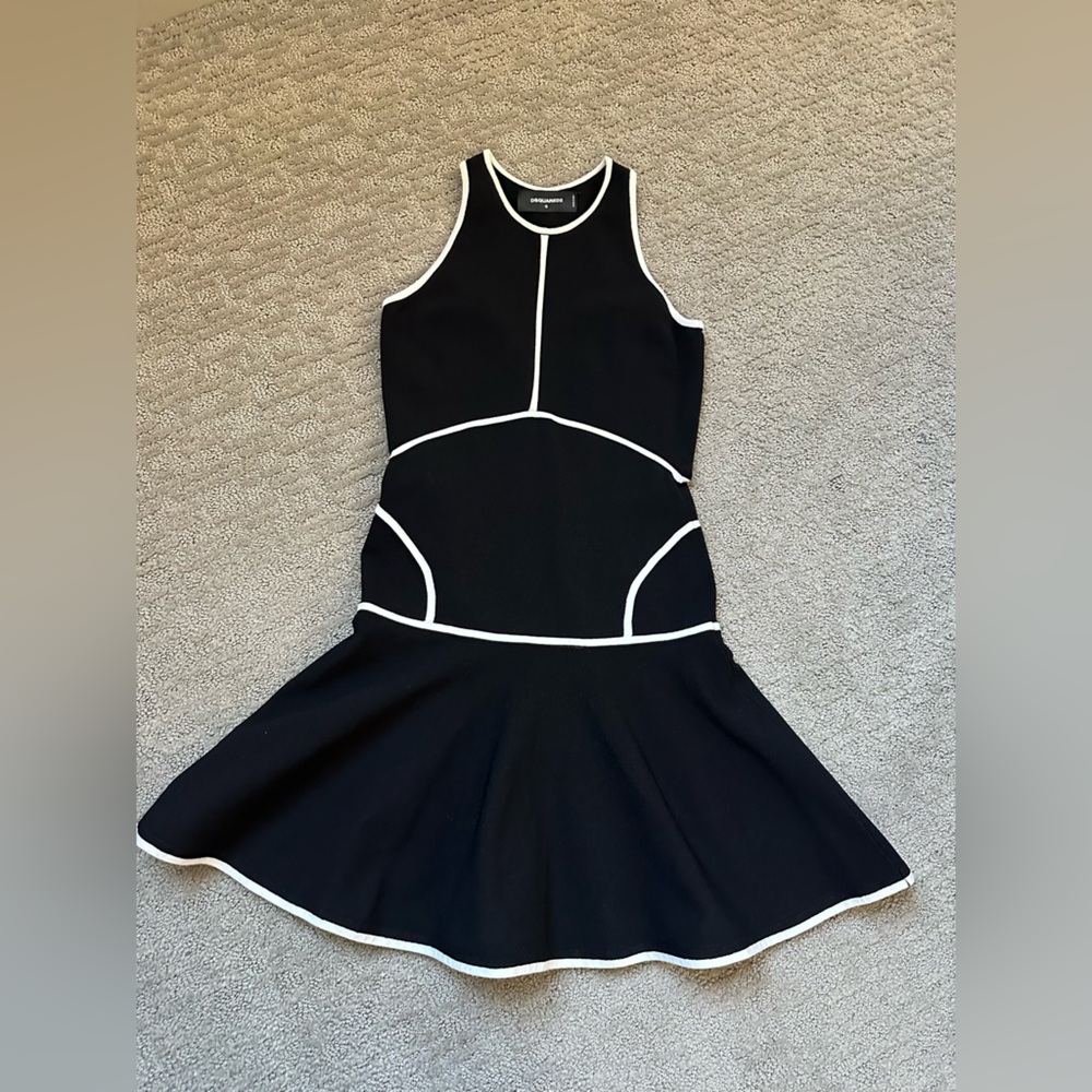 Dsquared2 Black White Piped Fit & Flare Dress Sz S Made in Italy - Picture 9 of 15